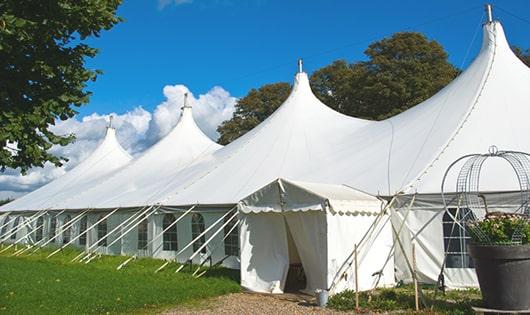 high-quality portable restrooms stationed at a wedding, meeting the needs of guests throughout the outdoor reception in Union